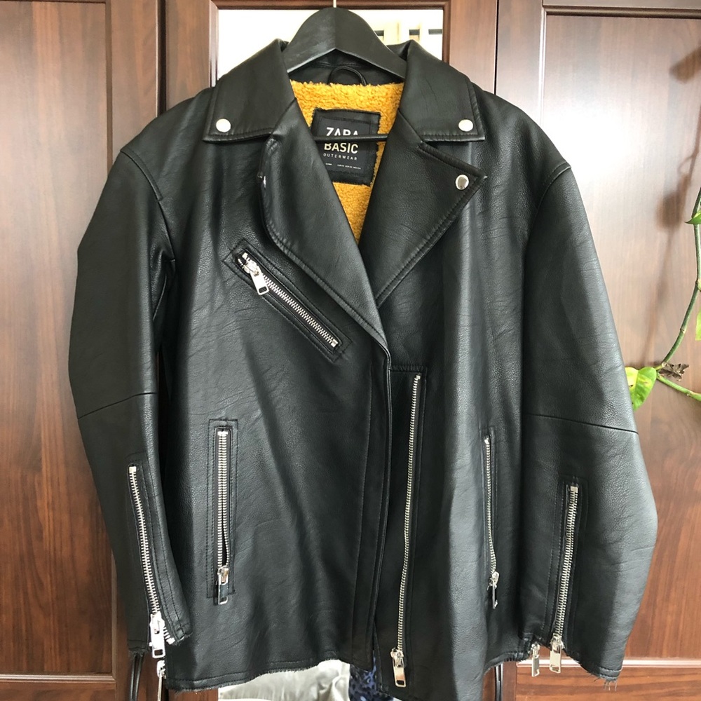 Oversized Sherpa lined faux leather jacket